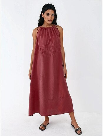 Vestido midi com alças franzidas busem
