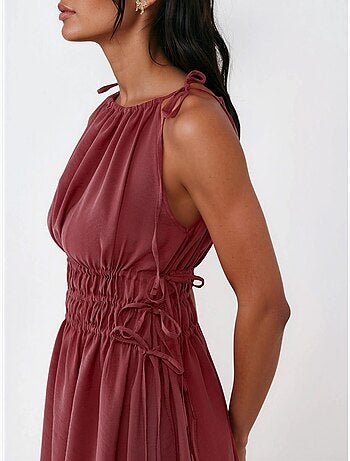 Vestido midi com alças franzidas busem