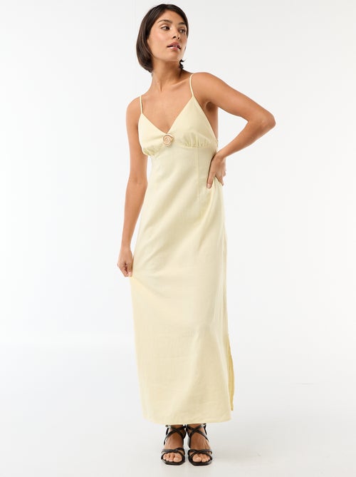 Vestido midi com bijuteria no decote - Kiabi