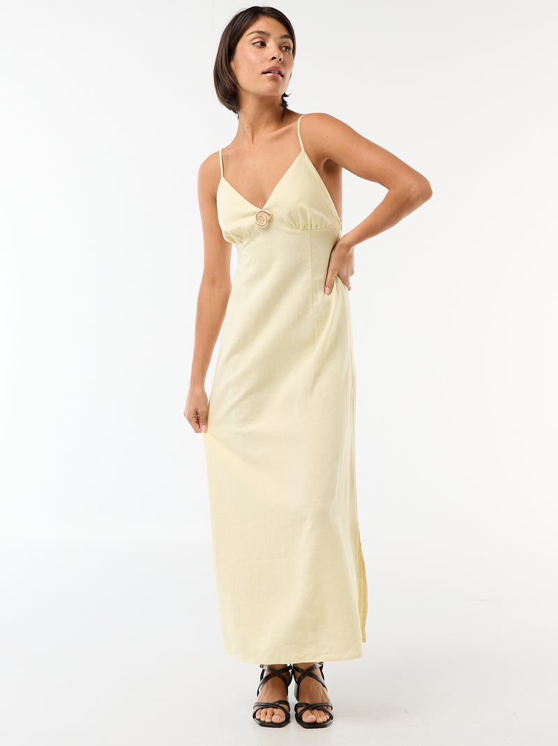 Vestido midi com bijuteria no decote Amarelo - Kiabi