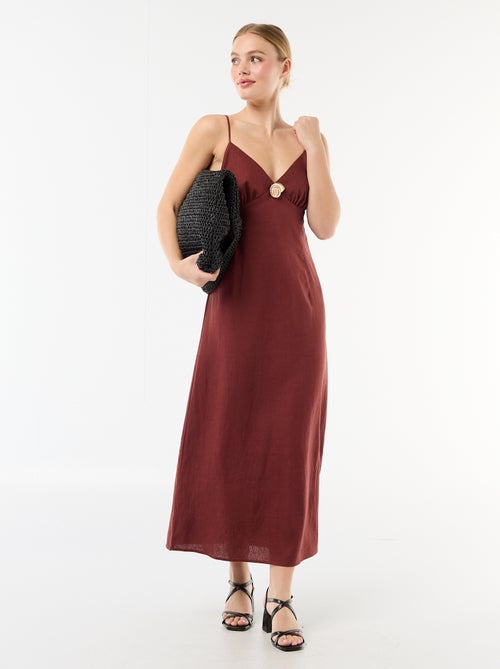 Vestido midi com bijuteria no decote - Kiabi