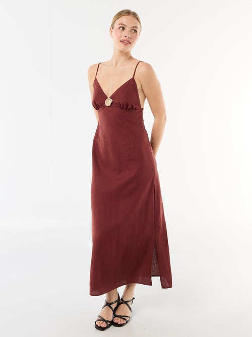 Vestido midi com bijuteria no decote - Kiabi