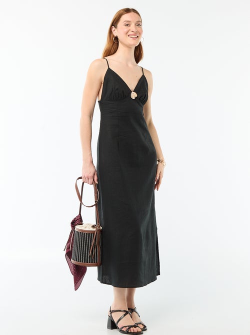 Vestido midi com bijuteria no decote - Kiabi