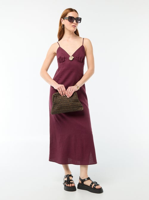 Vestido midi com bijuteria no decote - Kiabi