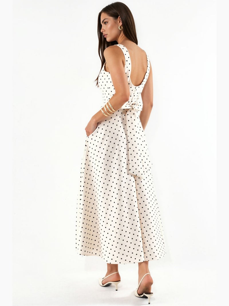 Vestido midi com bolinhas e detalhe de laço hiccup Creme - Kiabi