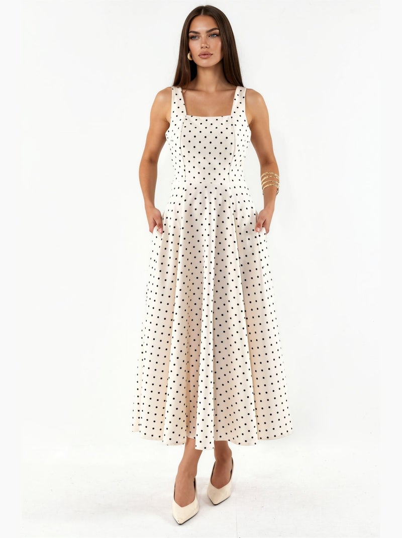 Vestido midi com bolinhas e detalhe de laço hiccup Creme - Kiabi