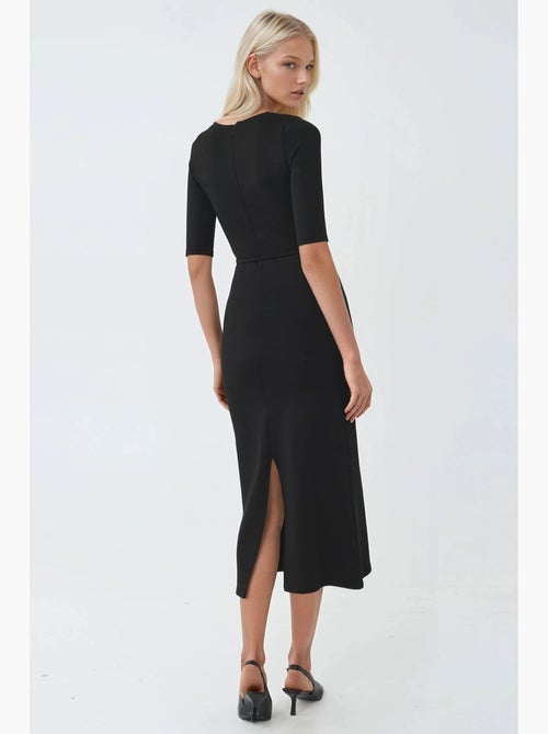 Vestido midi com cinto e decote quadrado busem - Kiabi
