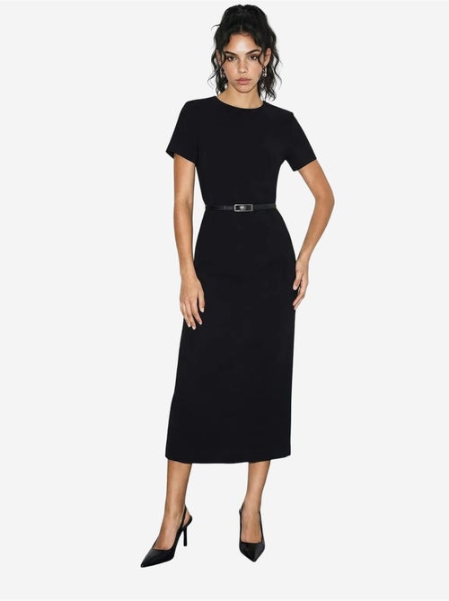 Vestido midi com cinto e decote redondo lucci - Kiabi