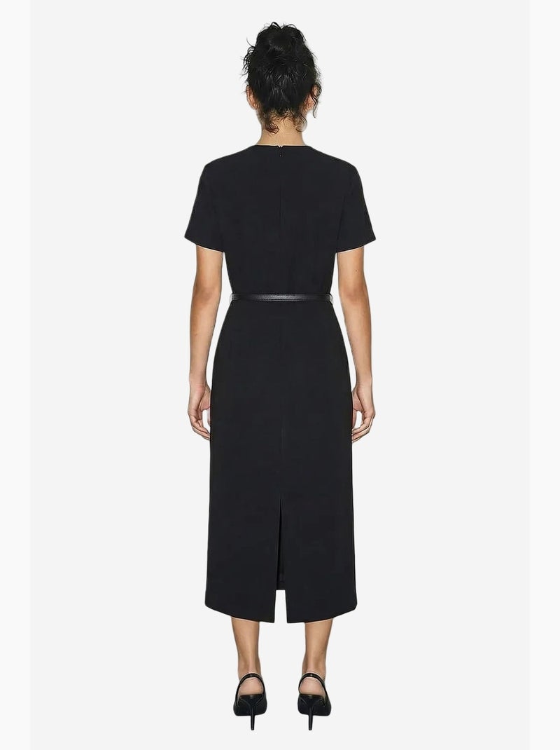 Vestido midi com cinto e decote redondo lucci Preto - Kiabi