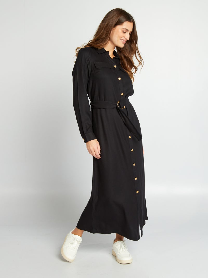 Vestido midi com cinto Preto - Kiabi