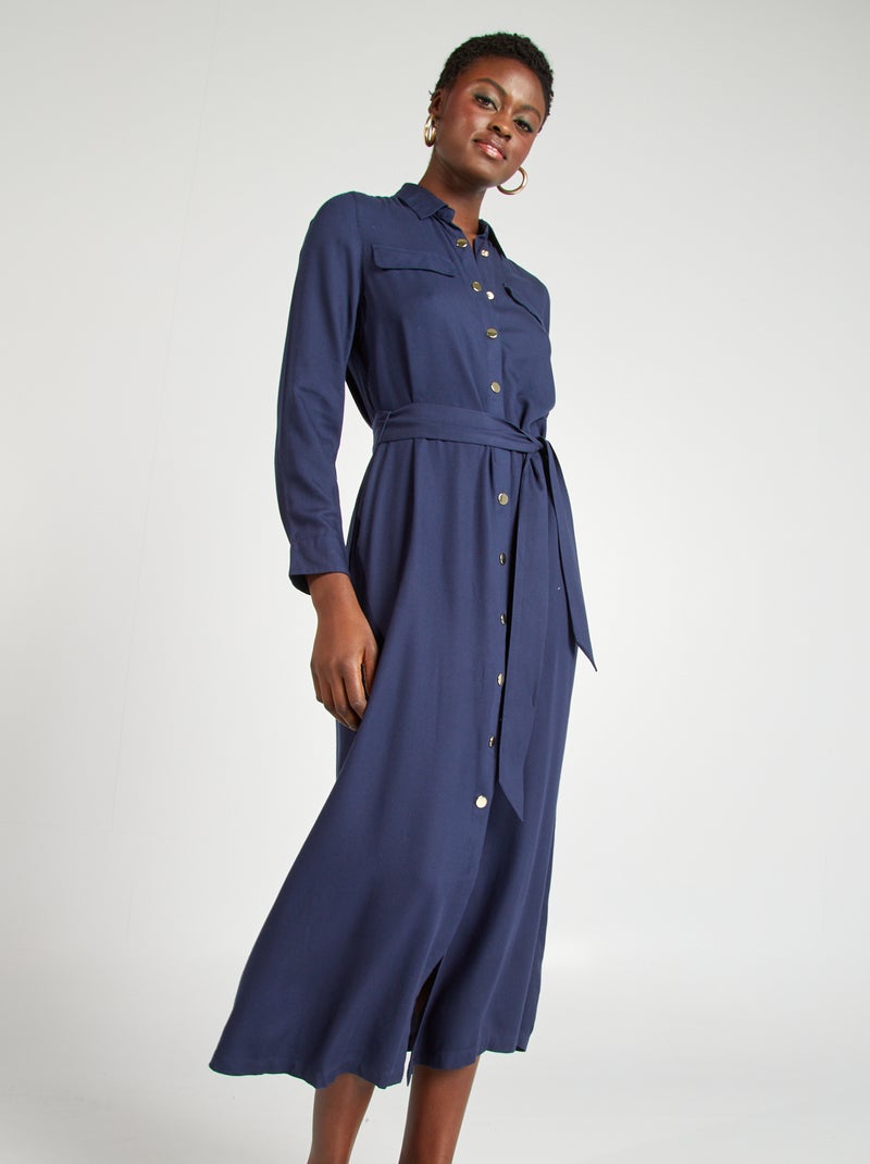 Vestido midi com cinto PRETO - Kiabi