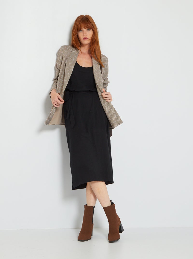 Vestido midi com cinto Preto - Kiabi