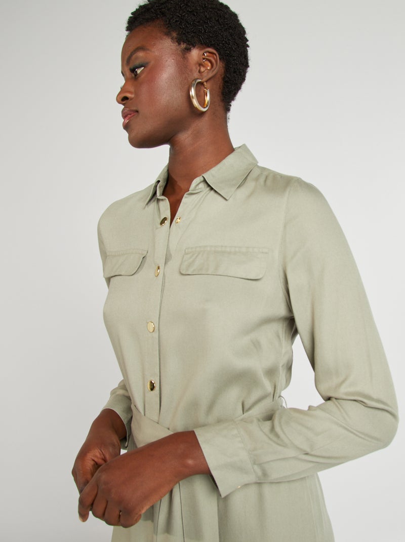 Vestido midi com cinto VERDE - Kiabi