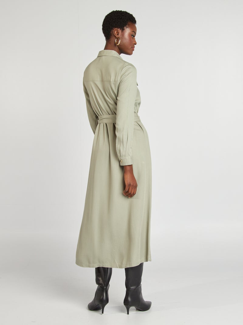 Vestido midi com cinto VERDE - Kiabi