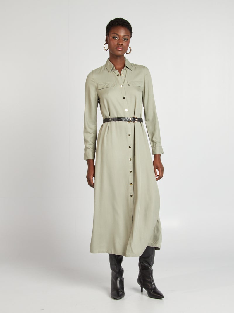 Vestido midi com cinto VERDE - Kiabi