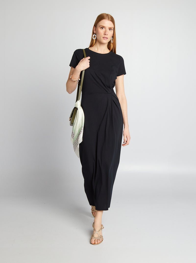 Vestido midi com cintura marcada Preto - Kiabi