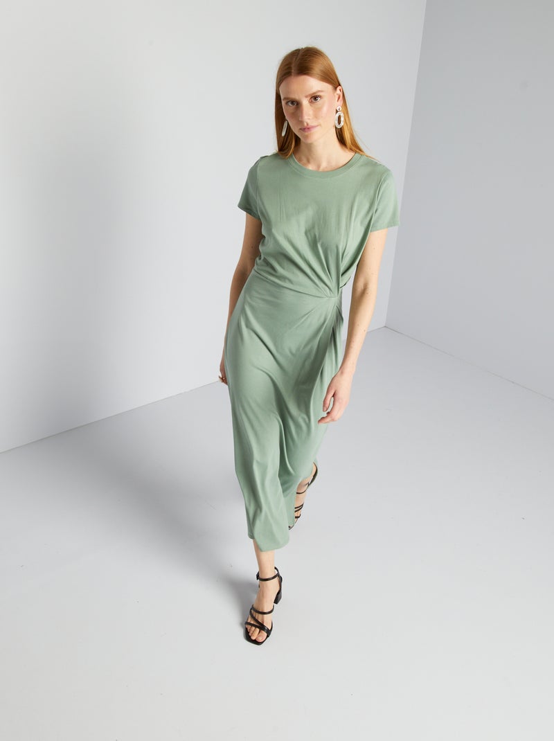 Vestido midi com cintura marcada VERDE - Kiabi