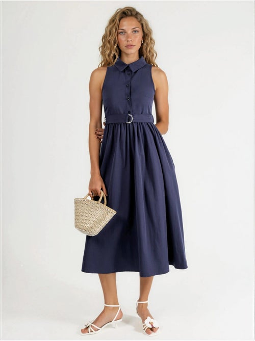 Vestido midi com colarinho de camisa e cinto busem - Kiabi Vestido midi com colarinho de camisa e cinto busem - Kiabi