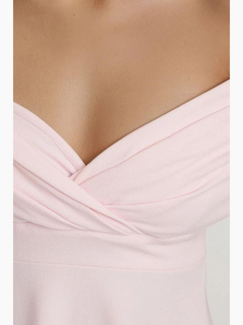Vestido midi com decote barco hiccup Rosa doce - Kiabi