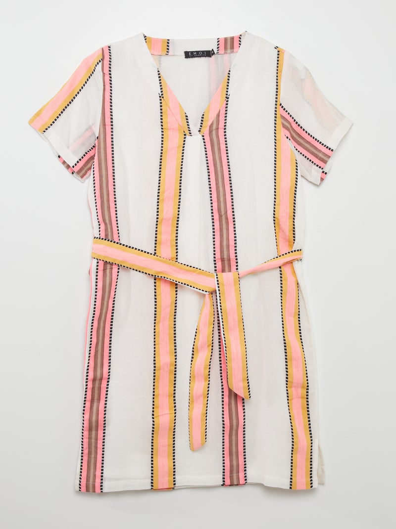 Vestido midi com decote em bico e cinto BRANCO - Kiabi