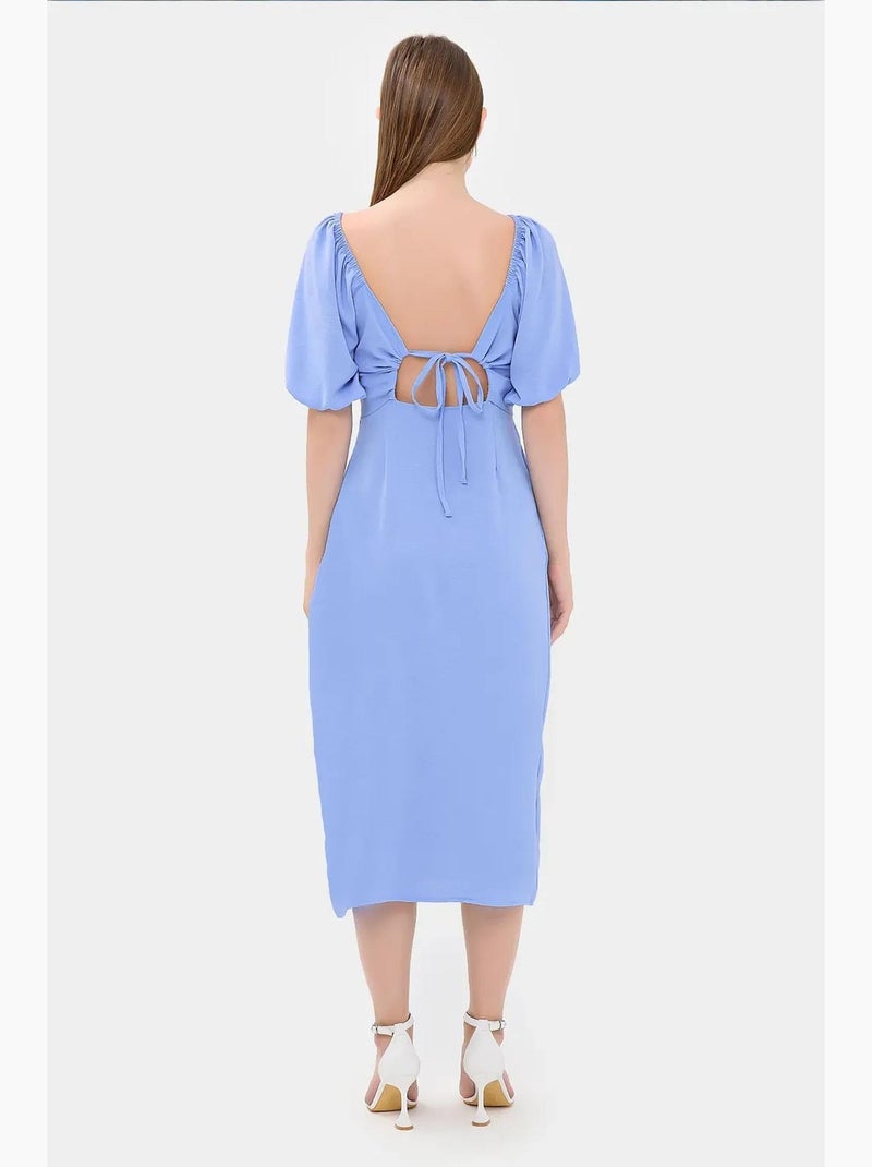 Vestido midi com decote em coração e racha lateral hiccup Azul-céu - Kiabi
