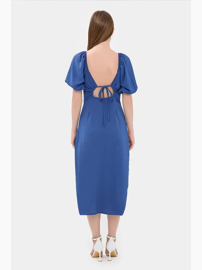 Vestido midi com decote em coração e racha lateral hiccup Azul-cobalto - Kiabi