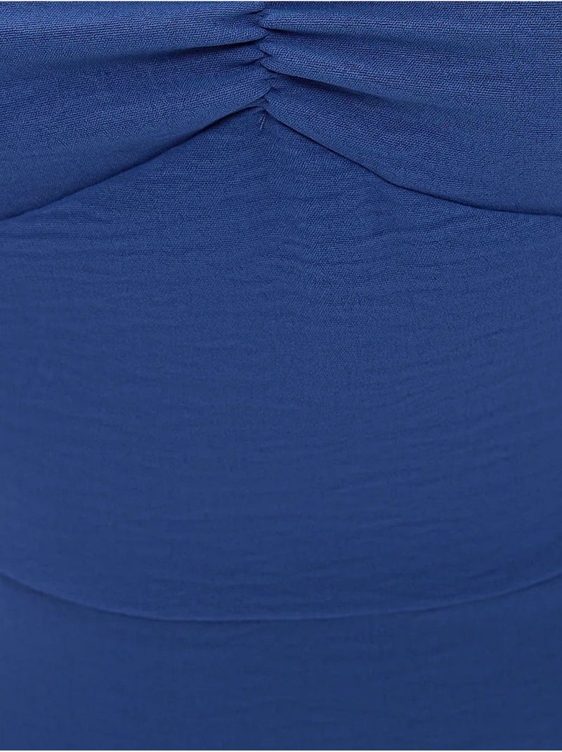Vestido midi com decote em coração e racha lateral hiccup Azul-cobalto - Kiabi