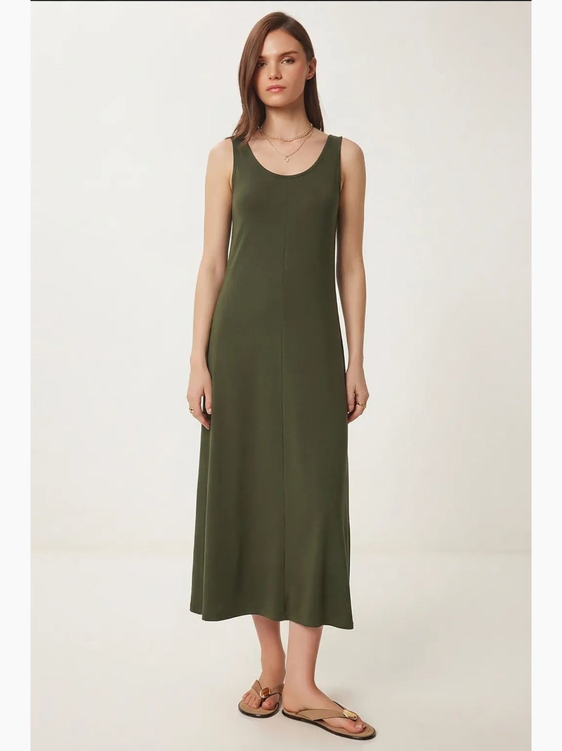Vestido midi com decote em u istanbul Cáqui - Kiabi