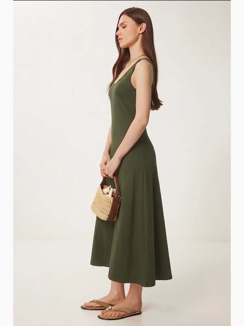 Vestido midi com decote em u istanbul Cáqui - Kiabi