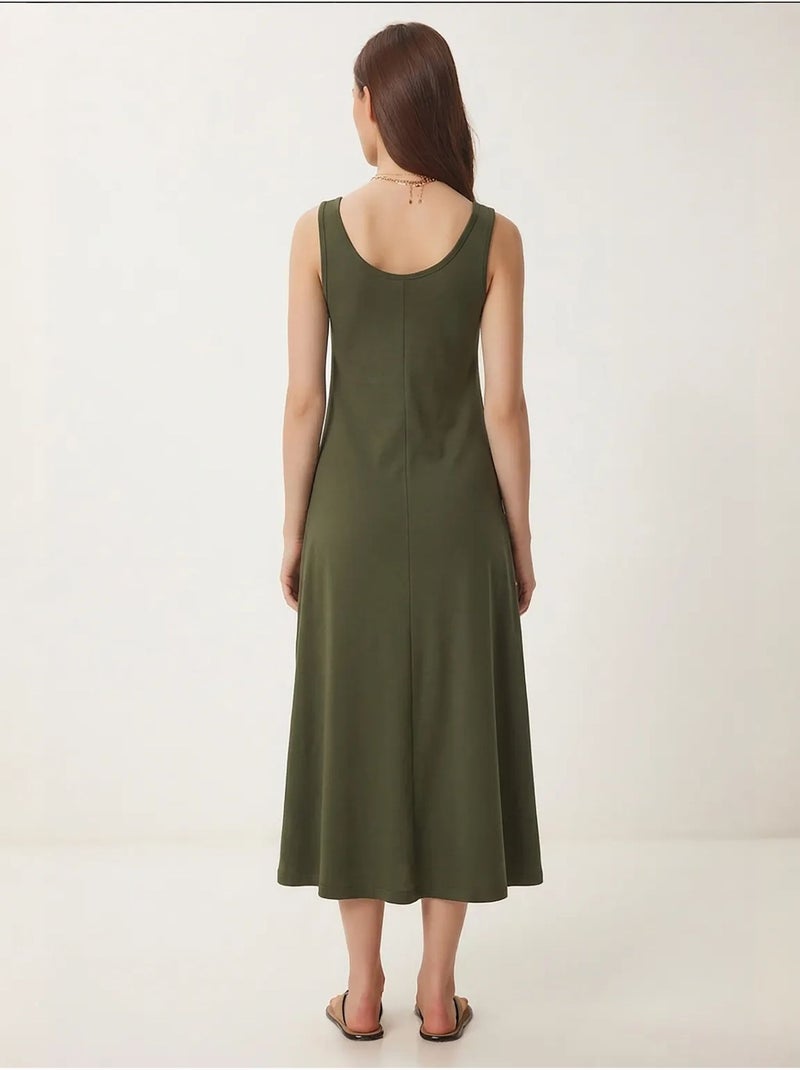 Vestido midi com decote em u istanbul Cáqui - Kiabi
