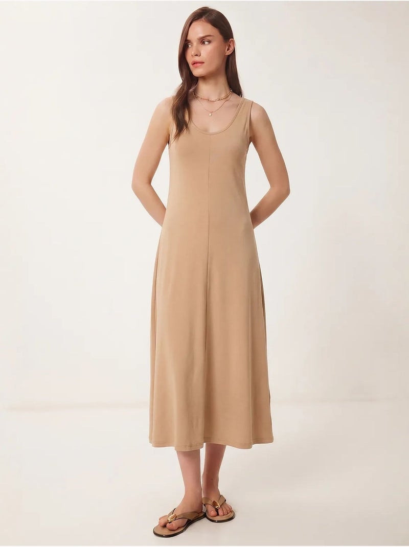 Vestido midi com decote em u istanbul Greige - Kiabi