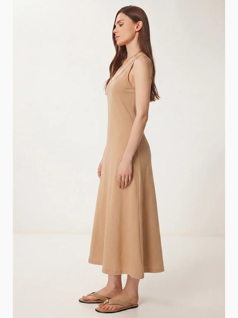 Vestido midi com decote em u istanbul Greige - Kiabi