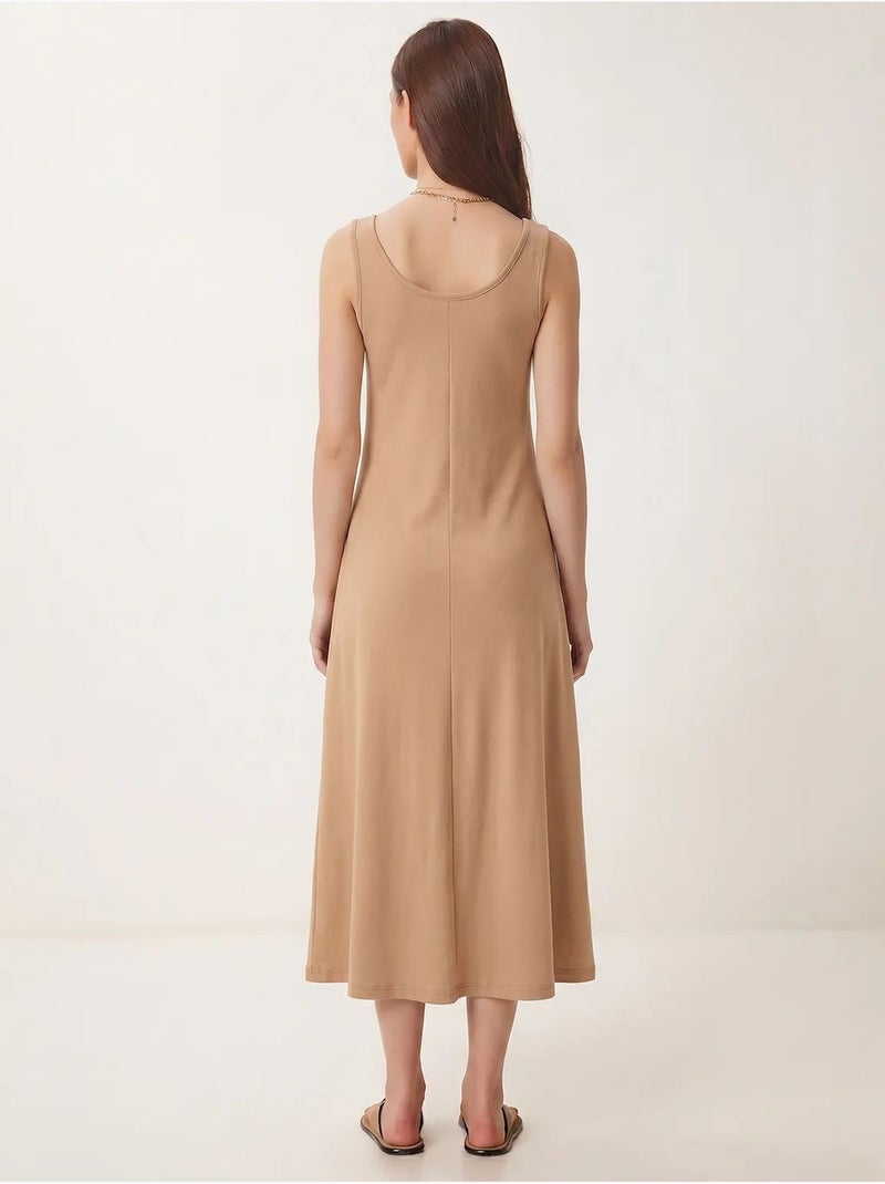 Vestido midi com decote em u istanbul Greige - Kiabi