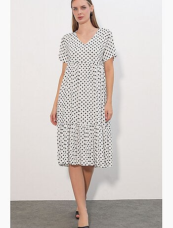Vestido midi com decote em v e bolinhas bdart