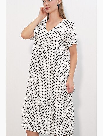 Vestido midi com decote em v e bolinhas bdart