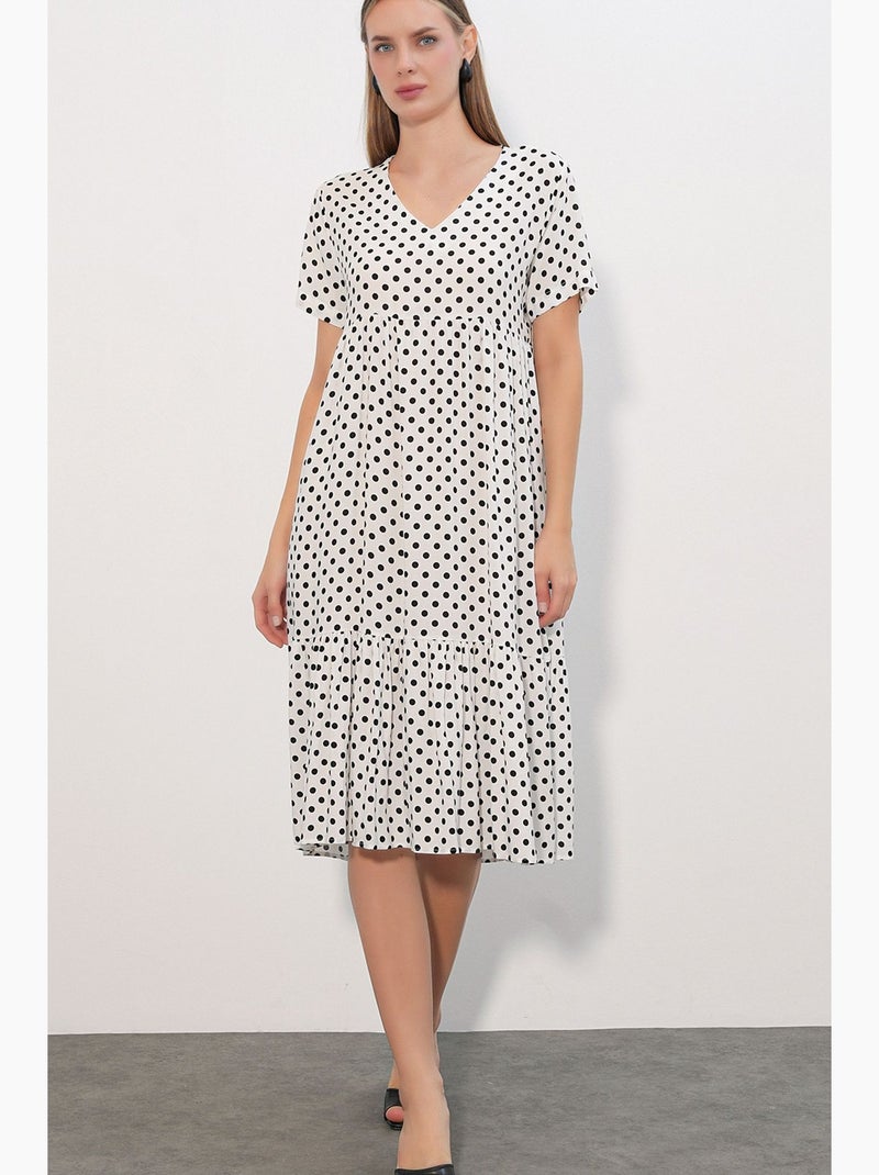 Vestido midi com decote em v e bolinhas bdart Branco sujo - Kiabi