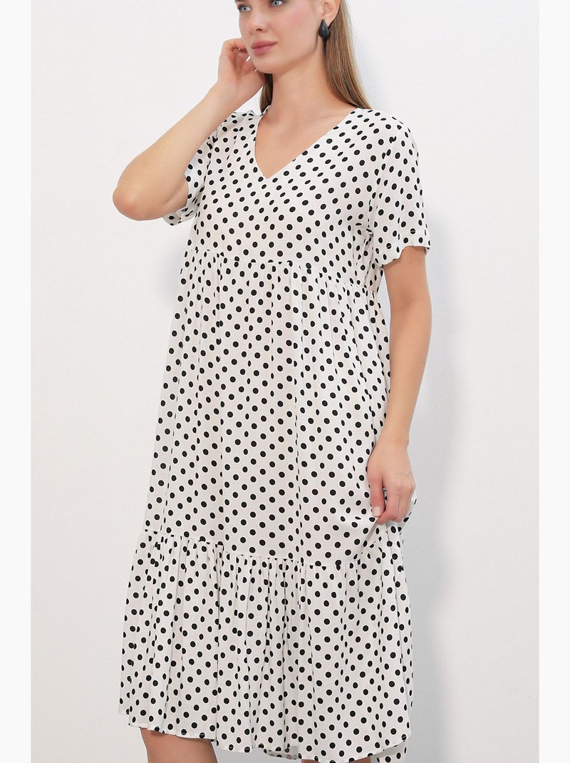 Vestido midi com decote em v e bolinhas bdart Branco sujo - Kiabi