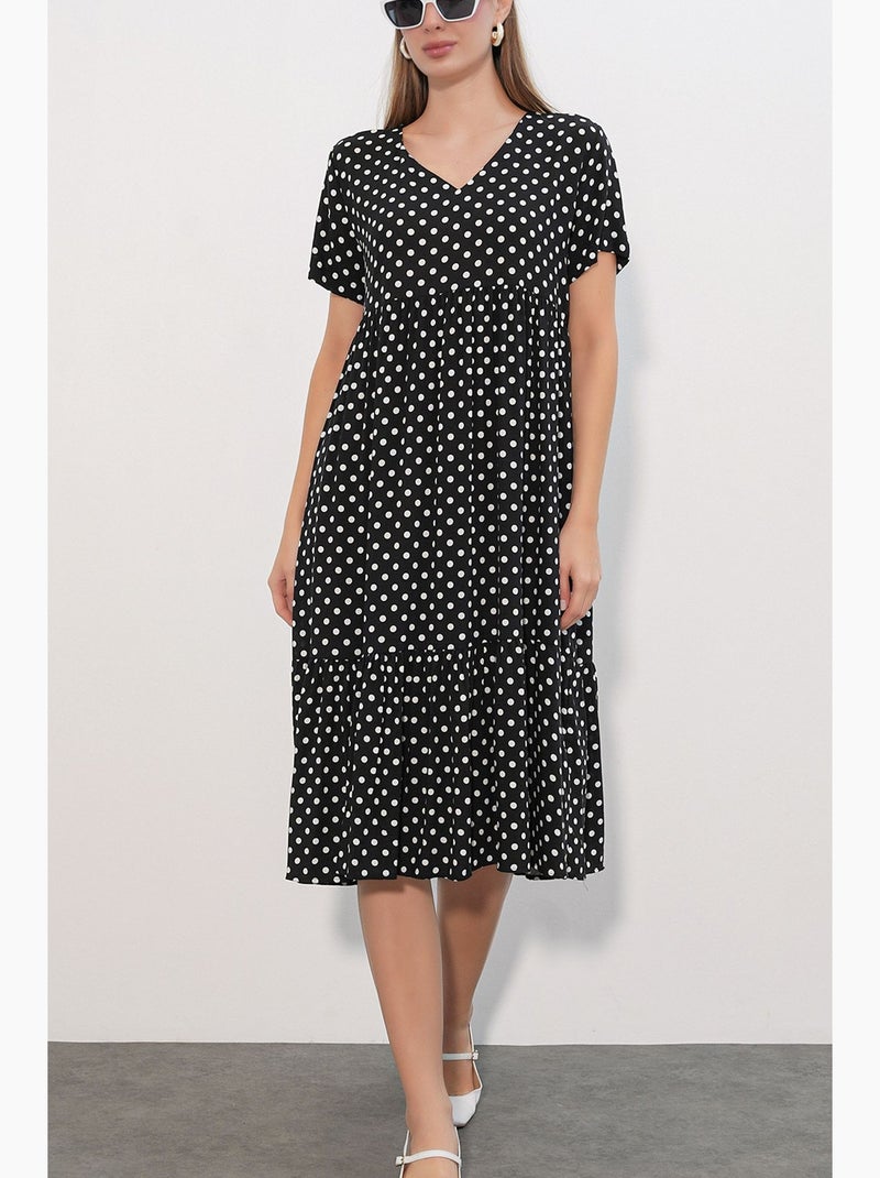 Vestido midi com decote em v e bolinhas bdart Preto - Kiabi