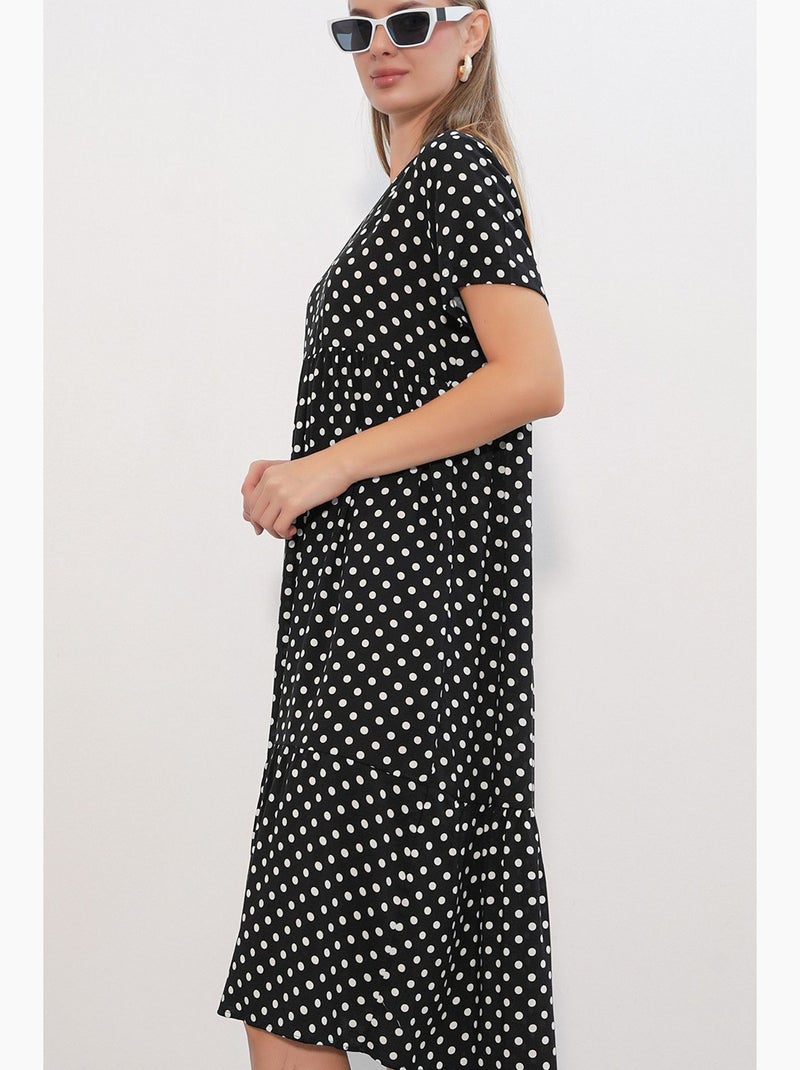Vestido midi com decote em v e bolinhas bdart Preto - Kiabi