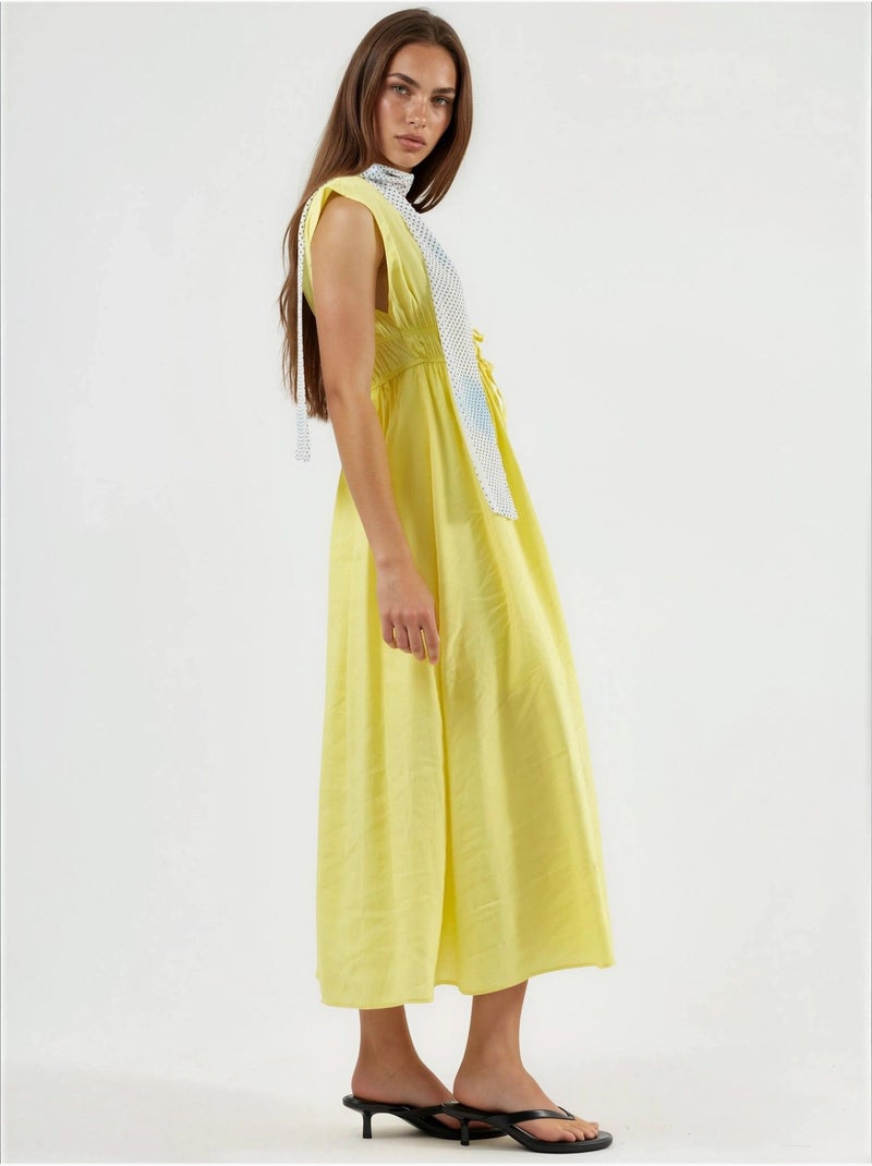 Vestido midi com decote em v e detalhe de laço busem Amarelo-limão - Kiabi