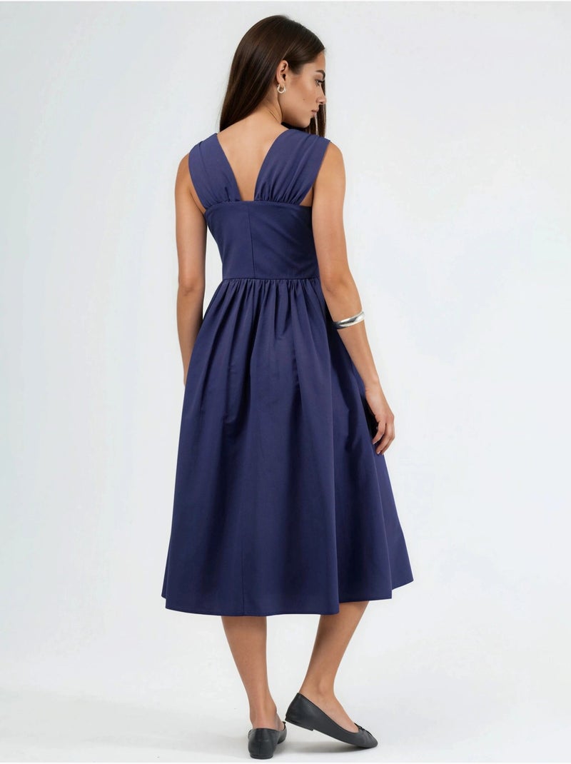 Vestido midi com decote em v e detalhe de laço busem Azul-marinho - Kiabi