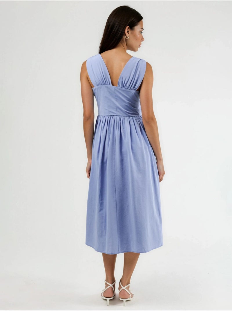 Vestido midi com decote em v e detalhe de laço busem Azul-safira - Kiabi