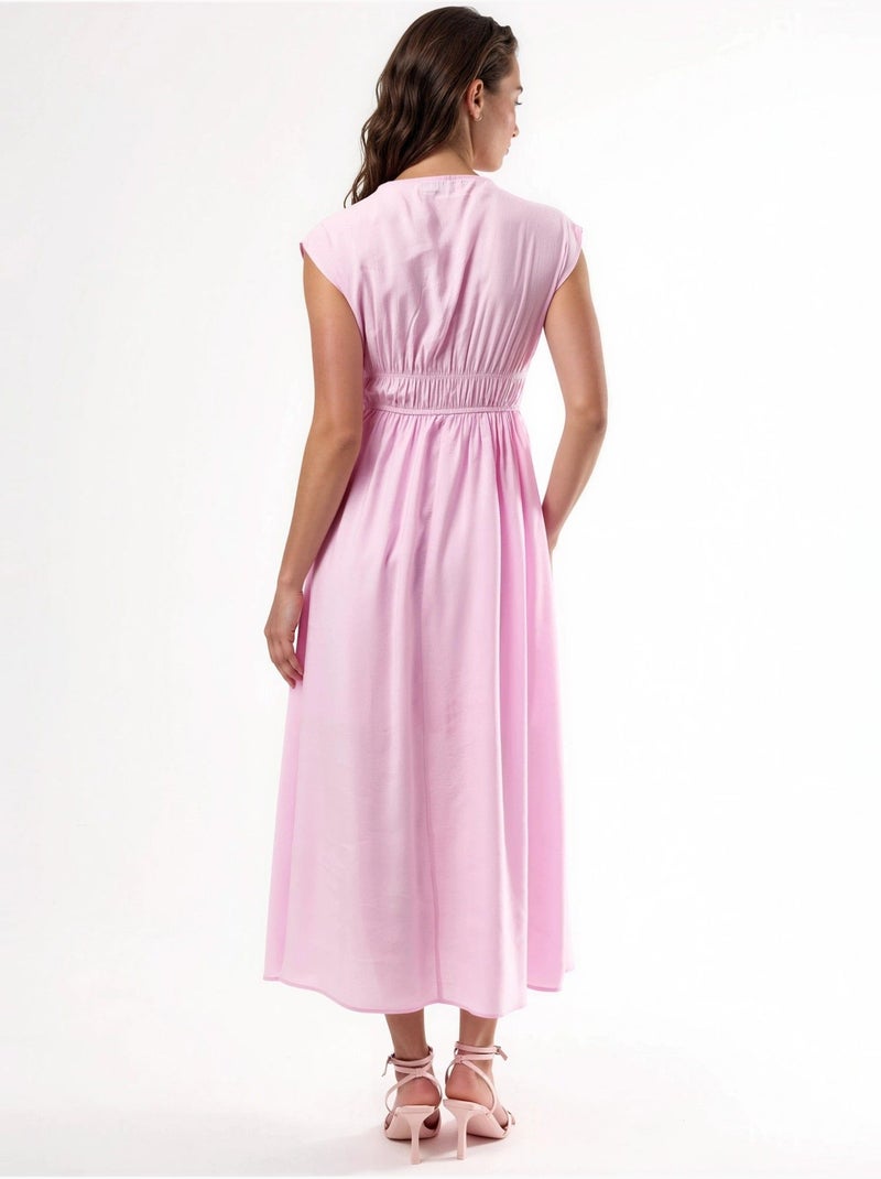 Vestido midi com decote em v e detalhe de laço busem Rosa-pálido - Kiabi