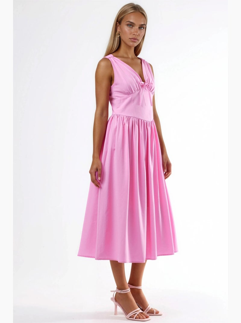 Vestido midi com decote em v e detalhe de laço busem Rosa-pálido - Kiabi