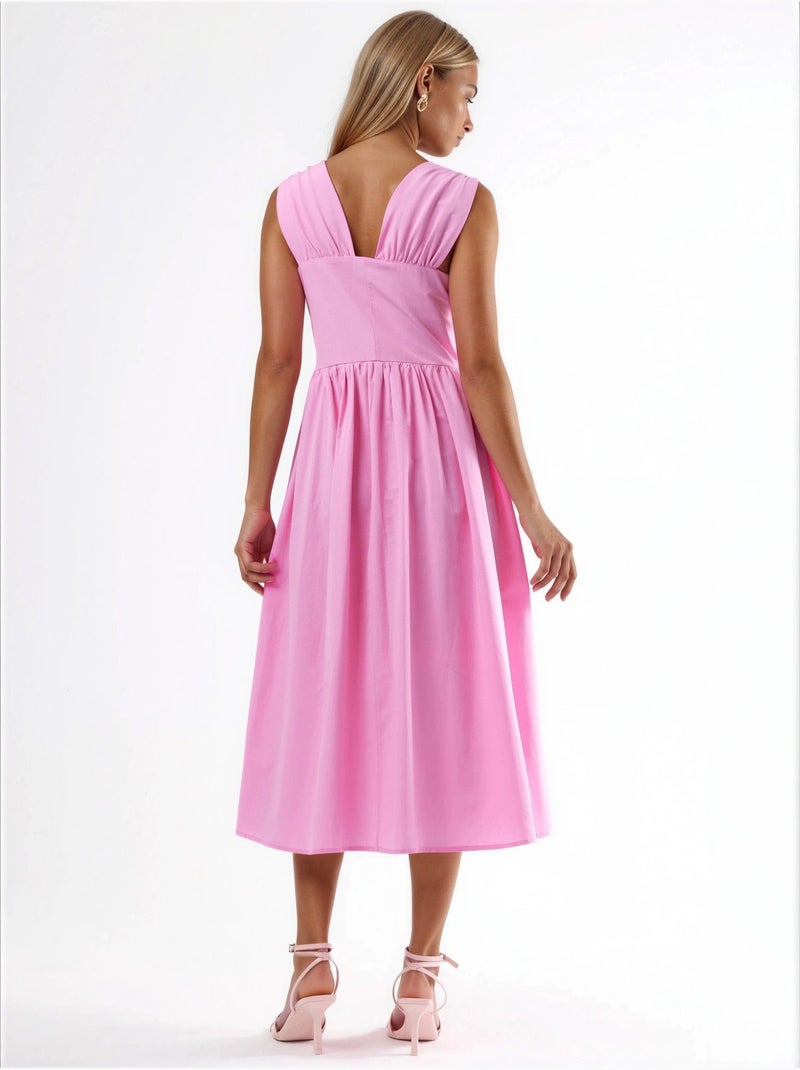 Vestido midi com decote em v e detalhe de laço busem Rosa-pálido - Kiabi