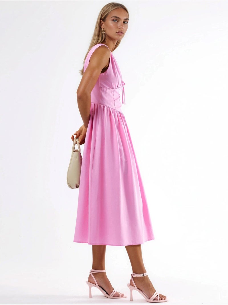 Vestido midi com decote em v e detalhe de laço busem Rosa-pálido - Kiabi