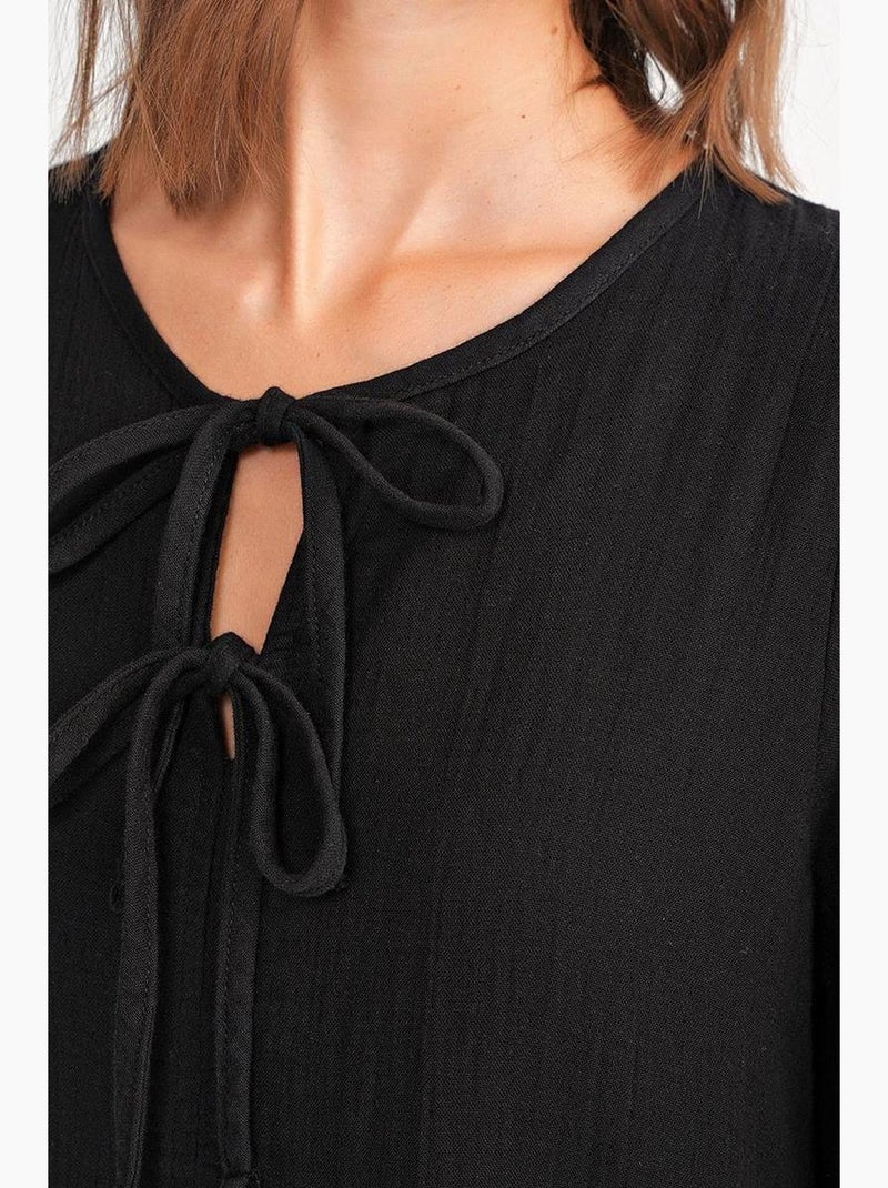 Vestido midi com decote em v e fecho com laço mixray Preto - Kiabi