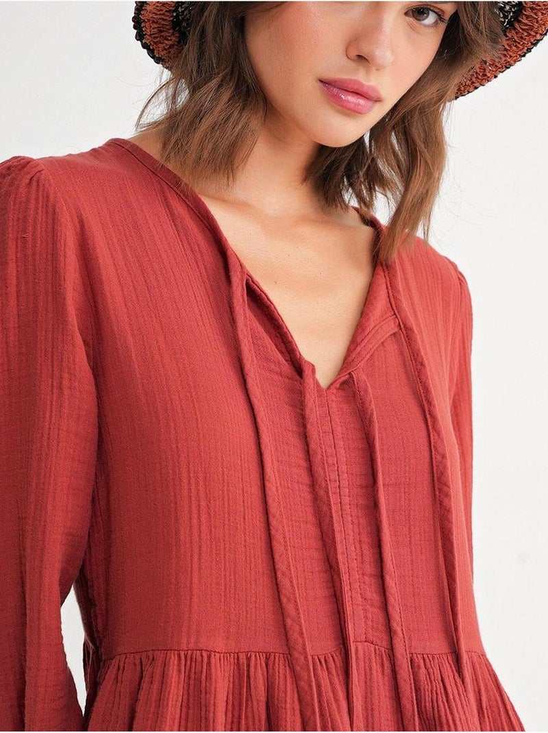 Vestido midi com decote em v e fecho com laço mixray Vermelho escuro - Kiabi