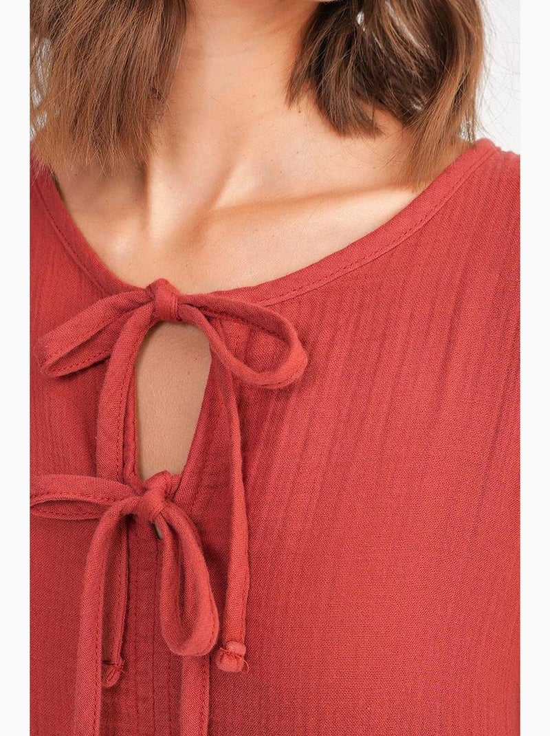 Vestido midi com decote em v e fecho com laço mixray Vermelho escuro - Kiabi