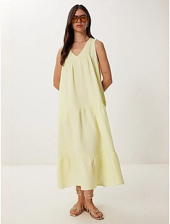 Vestido midi com decote em v e folhos istanbul